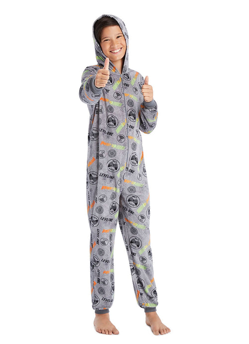 Fun Boy wearing Gamer Onesie in grey colour